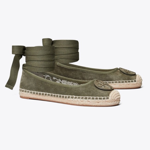 Tory Burch Minnie Medallion Ankle-Wrap Ballet Espadrilles - Picture 1 of 10